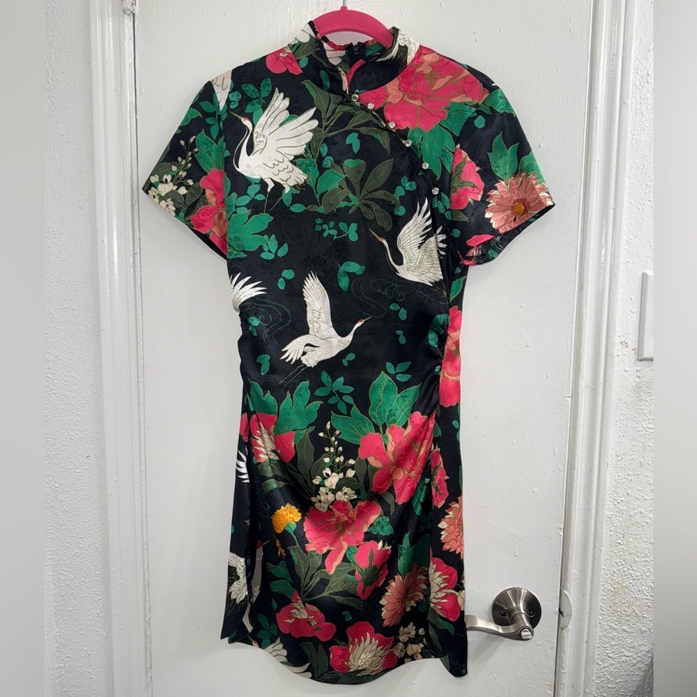 Zara oriental floral bird mini dress size Small